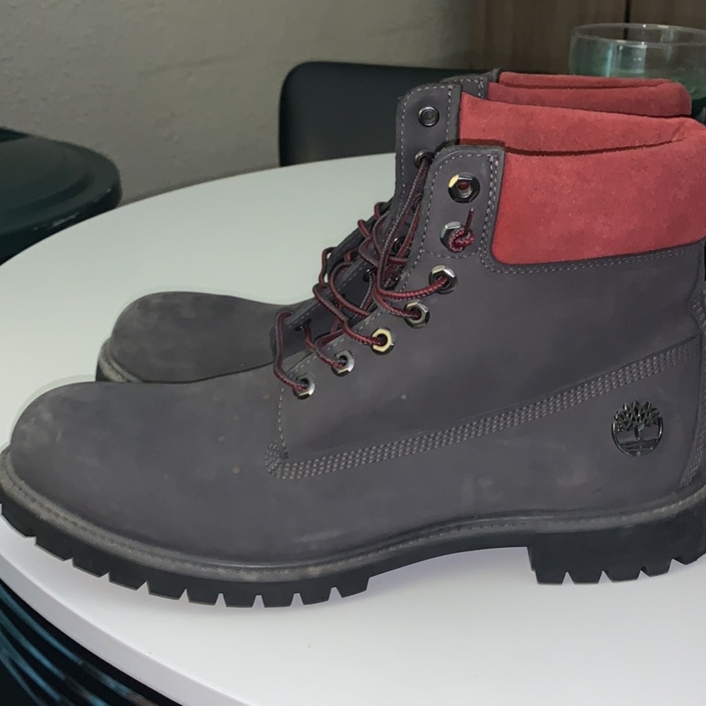 Timberland Boots, Grey/maroon Size 13
